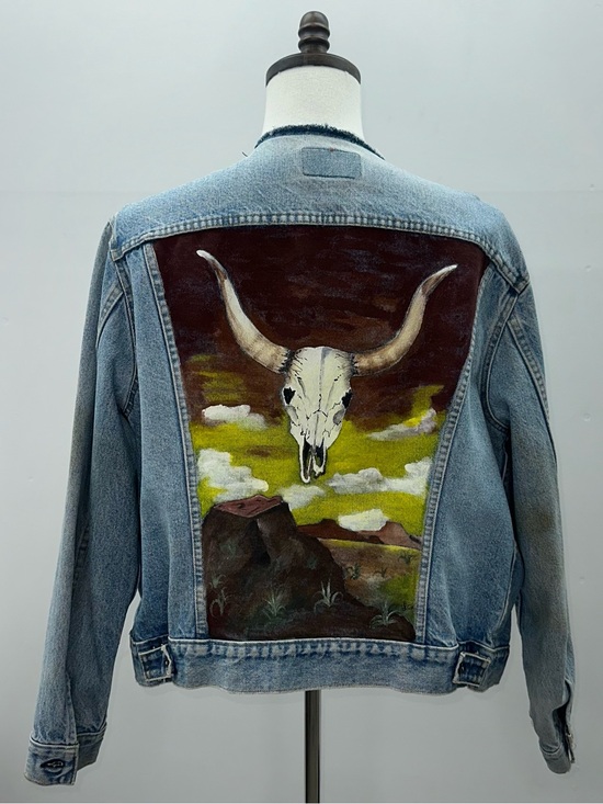 Levi's Other - Vintage Reworked Levi's Denim Jacket Hand Painted Desert Steer Skull Mens Large